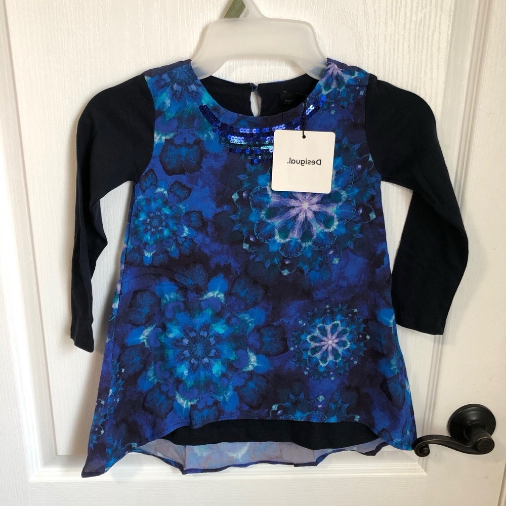 Desigual Girls Blue Mandala Sequin High‎ Low Dress Size 3/4 20SGVWX2 NWT